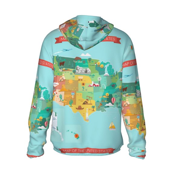 Kdxio USA Tourist Map Print Women Men Sun Protection UPF 50  Jackets Zip Up Long Sleeve Hoodie Hiking Lightweight with Pockets