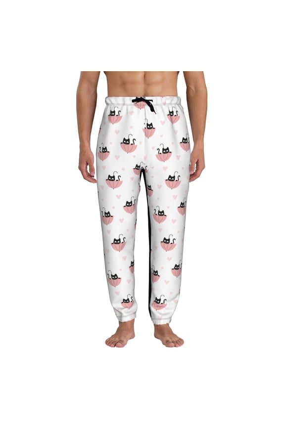 Umbrella Cat Pattern Joggers,Sweatpants for Men with Pockets-XX-Large