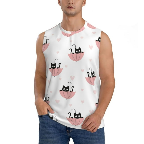 Kdxio Umbrella Cat for Men's Muscle T-shirt,Sleeveless for Workout Running Athletic Gym Lounge Casual