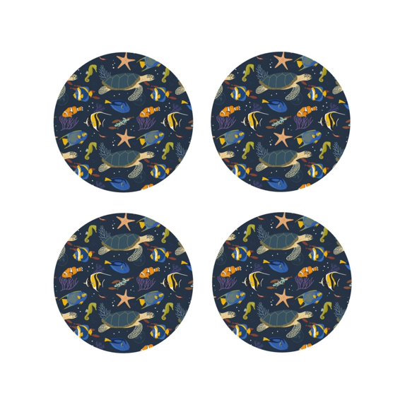 Kdxio Undersea Animals Funny Coasters,4 Pcs Leather Coasters,Housewarming Gifts,Protect Furniture from Water Marks Scratch and Damage