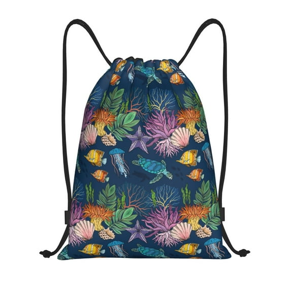 Kdxio Undersea Animals Print Drawstring Backpack Bag,Waterproof Draw String Back Sack, Gym Drawstring Bags Swim Bag For Unisex