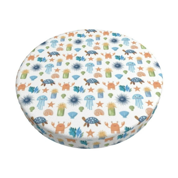 Kdxio Undersea Animals Print Stool Covers Round,Stretch Round Bar Stool Covers Washable Bar Stool Cushion Slipcover for 12-15 Inch Chair