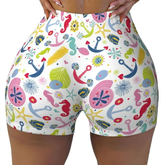 Kdxio Undersea Seahorse Print Workout Shorts for Women Seamless Soft Smooth Gym Yoga Scrunch Active Shorts