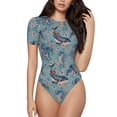 thumbnail image 1 of Kdxio Underwater Animals and Flowers for Women's Short-Sleeved Onesie Stylish Round Neck Pajamas Bodysuit Jumpsuit Nightwear-Small, 1 of 7