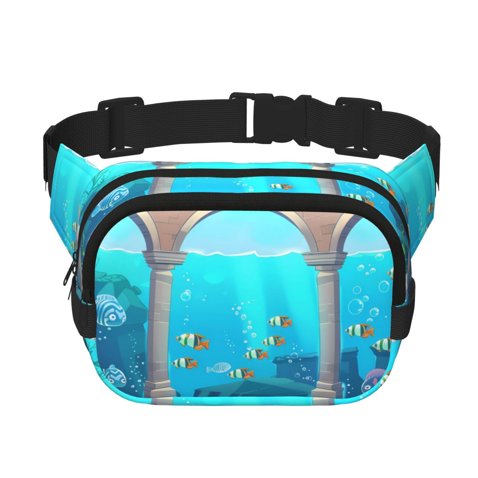 Kdxio Underwater Aquarium Arches Crossbody Double Layer Waist Bag Belt Bag for Unisex Fanny Pack Fashion Waist Packs for Hiking Running Shopping Traveling