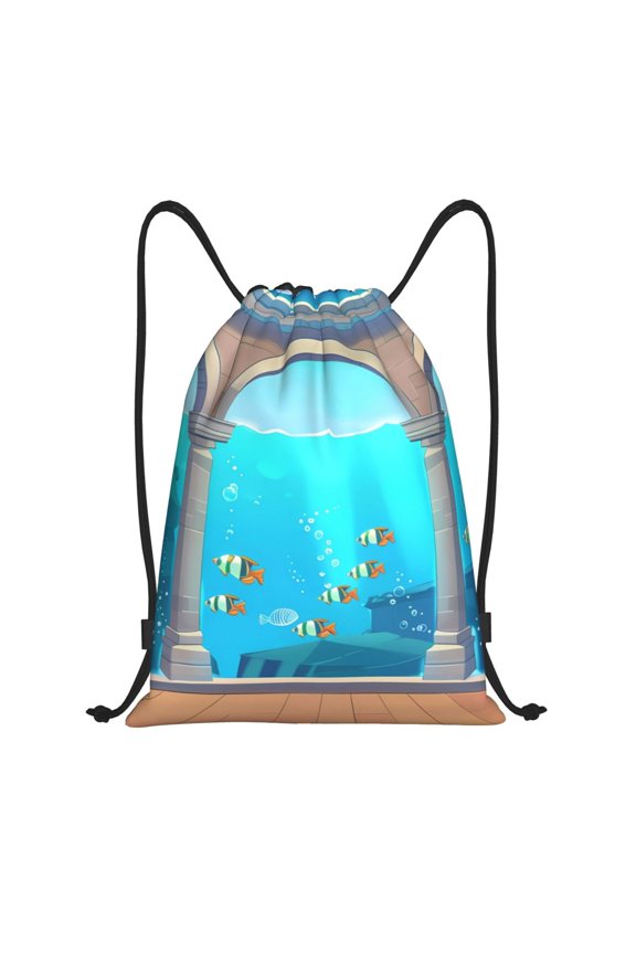 Underwater Aquarium Arches Print Drawstring Backpack Bag,Waterproof Draw String Back Sack, Gym Drawstring Bags Swim Bag For Unisex