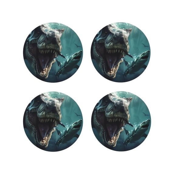 Kdxio Underwater Dinosaur Shark Funny Coasters,4 Pcs Leather Coasters,Housewarming Gifts,Protect Furniture from Water Marks Scratch and Damage