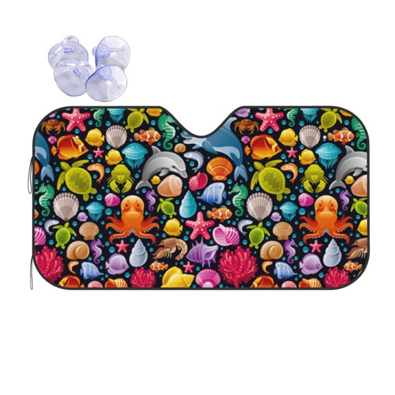 Kdxio Underwater Diving Animals Print Front Windshield Sun Shade,Folding Auto Sunshade for Car Truck SUV-Small