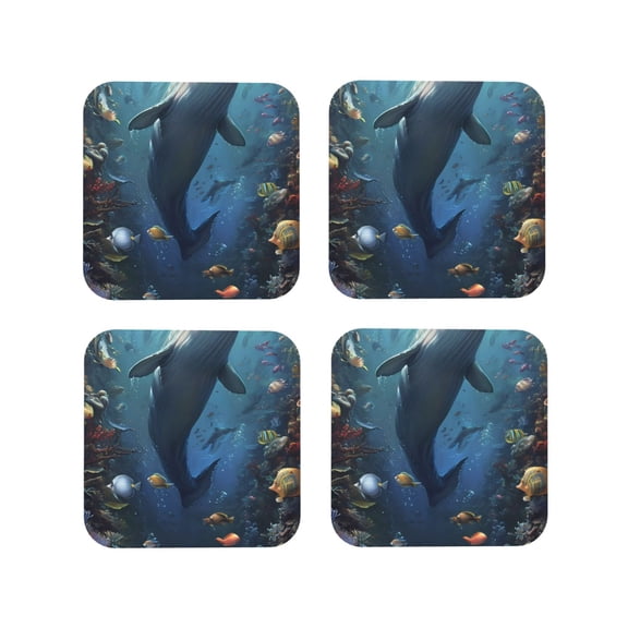 Kdxio Underwater Dolphin Funny Coasters,4 Pcs Leather Coasters,Housewarming Gifts,Protect Furniture from Water Marks Scratch and Damage