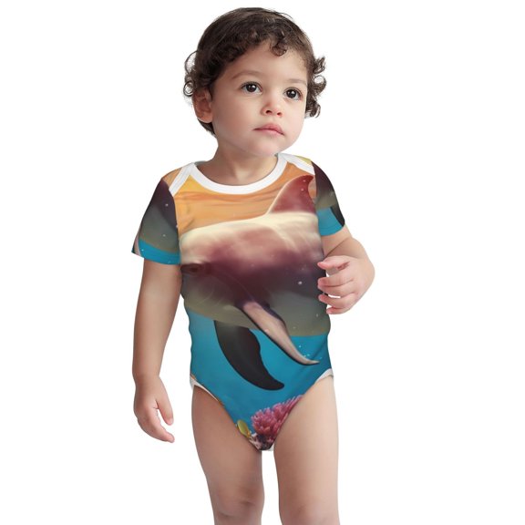 Kdxio Underwater Plant Dolphin Pattern Unisex Baby Cotton Short Sleeve Bodysuits-3 Months
