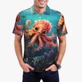 thumbnail image 1 of Kdxio Underwater Plant Octopus Print Men's Short Sleeve Polo Shirt,Midweight Men's Shirt, 1 of 5