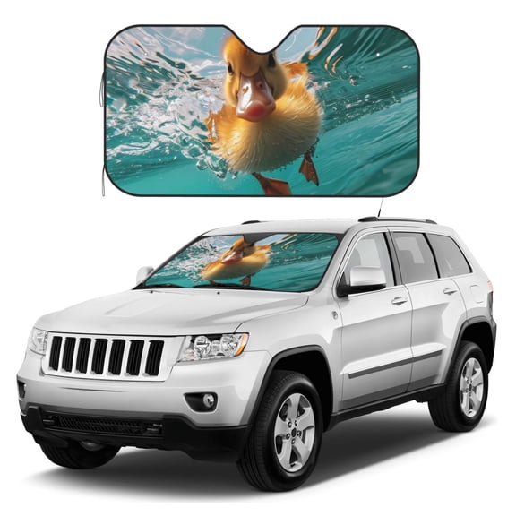 Kdxio Underwater Swimming Duck Print Windshield Sun Shade, Foldable Sun Blocker for Car,Truck,SUV Automotive Interior Sun Protection,Reflective Shade for Front Windshield(Medium)