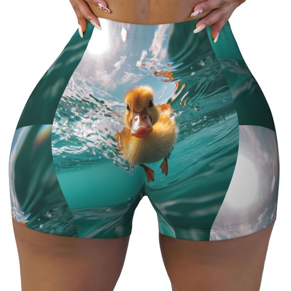 Kdxio Underwater Swimming Duck Print Workout Shorts for Women Seamless Soft Smooth Gym Yoga Scrunch Active Shorts