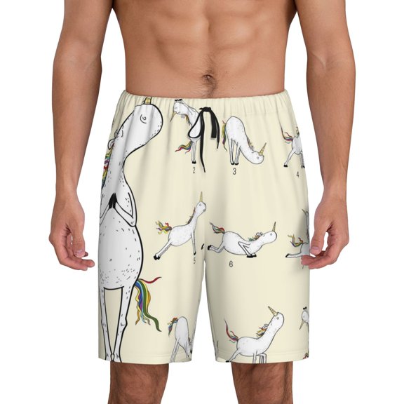 Kdxio Unicorn Doing Yoga Print Mens Sleep Shorts Bottoms Soft Comfy Pajama Wear Pants with Drawstring Pockets