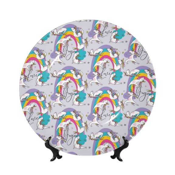 Kdxio Unicorn DoingYoga Bone China Decorative Plate Ceramic Decorative Plate for Home Office Wall Stand Decorative Plates for Home Bedroom-7in