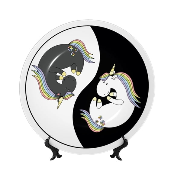 Kdxio Unicorn in Yoga Bone China Decorative Plate Ceramic Decorative Plate for Home Office Wall Stand Decorative Plates for Home Bedroom-8in