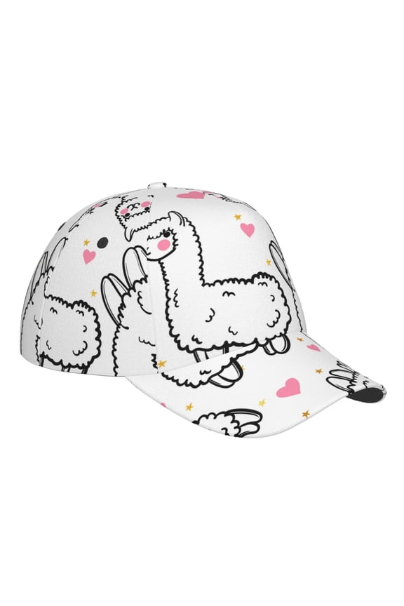 Unisex Alpacas and Hearts Pattern Baseball Cap Unisex Washed Classic Adjustable Hat