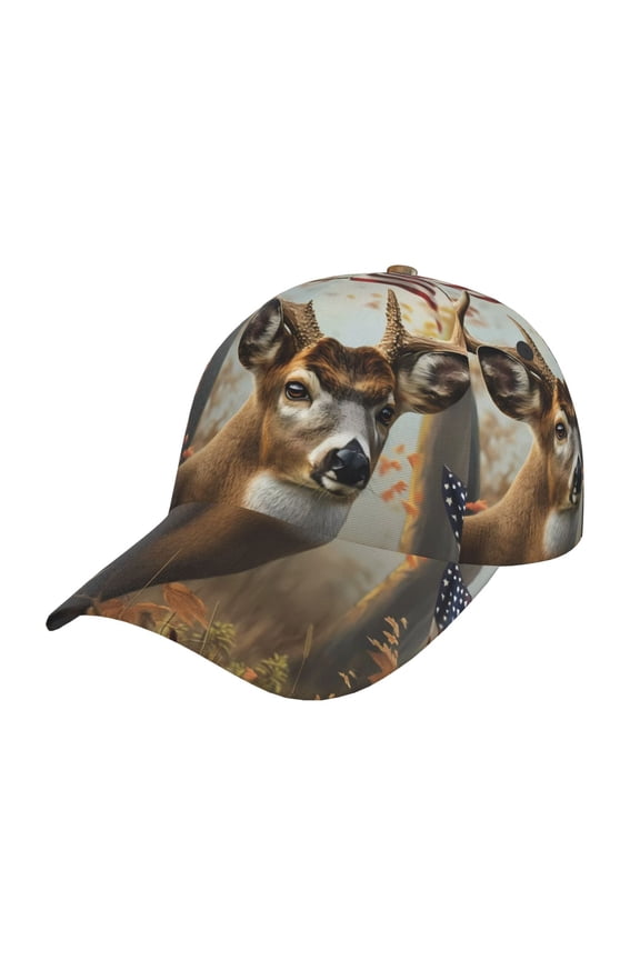 Unisex American Wildlife Deer Forest Pattern Baseball Cap Unisex Washed Classic Adjustable Hat