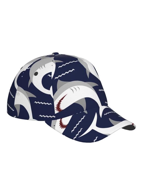 Unisex Angry Shark Pattern Baseball Cap Unisex Washed Classic Adjustable Hat