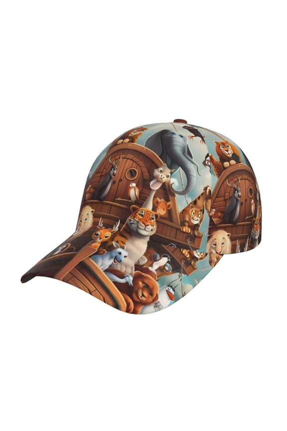 Unisex Animal Filled Noahs Ark Pattern Baseball Cap Unisex Washed Classic Adjustable Hat