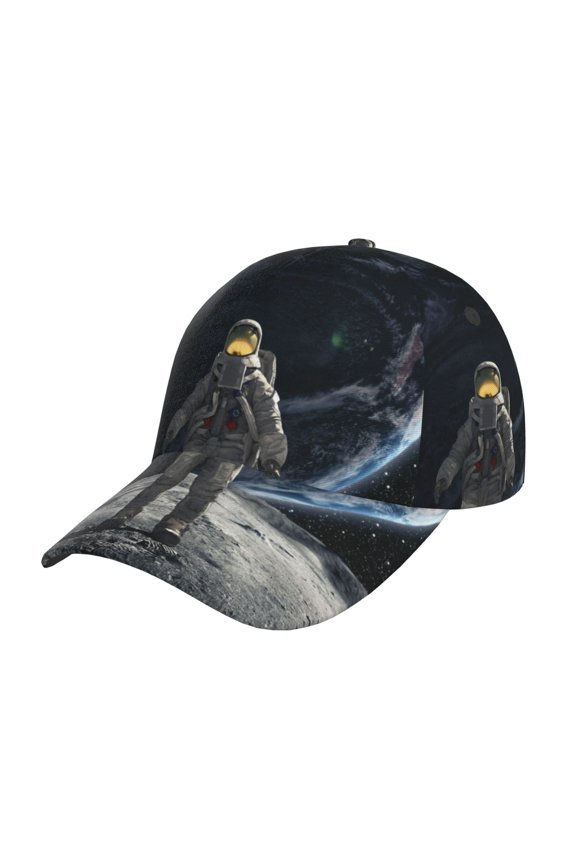 Unisex Astronaut Standing In The Moon Pattern Baseball Cap Unisex Washed Classic Adjustable Hat