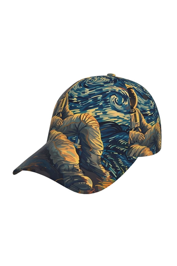 Unisex Astronaut Starry Night Pattern Baseball Cap Unisex Washed Classic Adjustable Hat