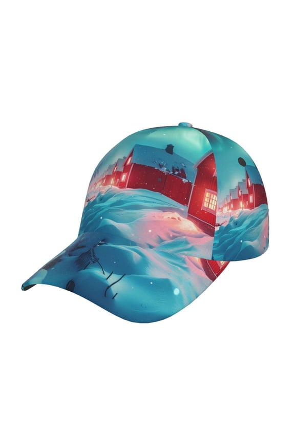 Unisex Aurora Borealis Village Pattern Baseball Cap Unisex Washed Classic Adjustable Hat