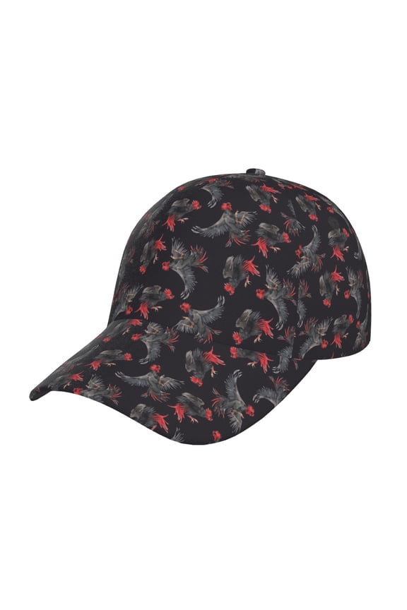 Unisex Black Roosters Pattern Baseball Cap Unisex Washed Classic Adjustable Hat