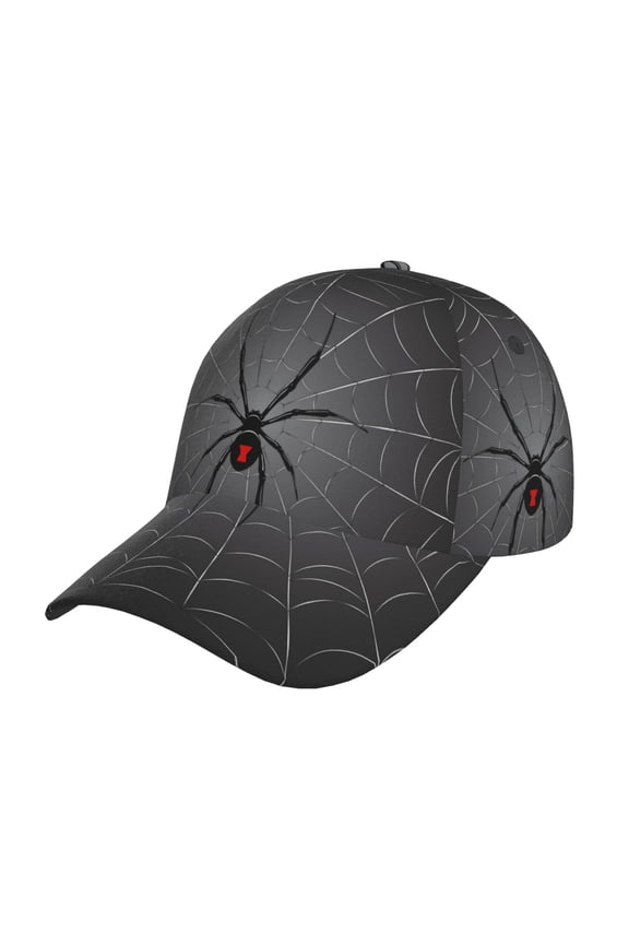 Unisex Black Spider On Web Pattern Baseball Cap Unisex Washed Classic Adjustable Hat