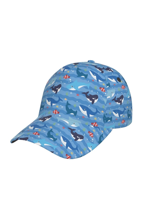 Unisex Blue Fish Pattern Baseball Cap Unisex Washed Classic Adjustable Hat
