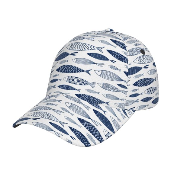 Kdxio Unisex Blue Fish Pattern Baseball Cap Unisex Washed Classic Adjustable Hat