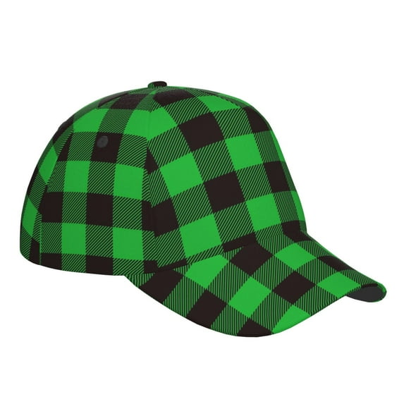 Kdxio Unisex Buffalo Plaid Green Black Pattern Baseball Cap Unisex Washed Classic Adjustable Hat