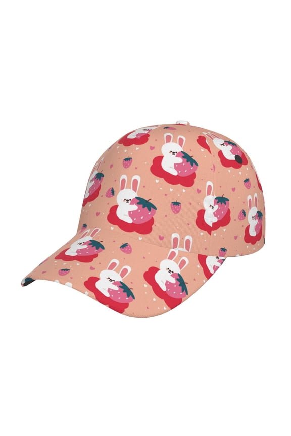 Unisex Bunny And Strawberry Pattern Baseball Cap Unisex Washed Classic Adjustable Hat