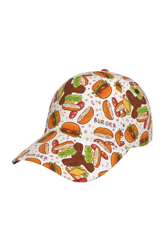 Unisex Burger Pattern Baseball Cap Unisex Washed Classic Adjustable Hat