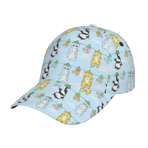 Kdxio Unisex Cartoon Cat Pattern Baseball Cap Unisex Washed Classic Adjustable Hat