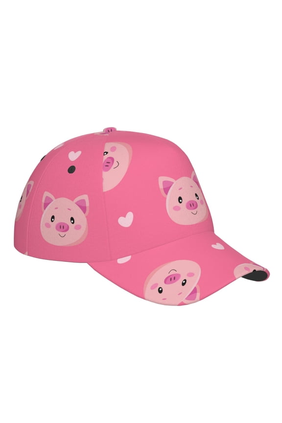 Unisex Cartoon Pigs and Hearts Pattern Baseball Cap Unisex Washed Classic Adjustable Hat