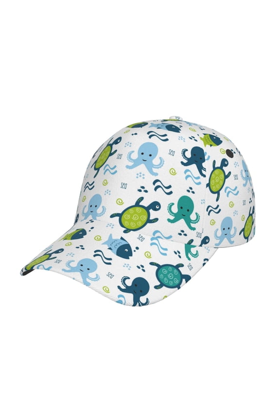 Unisex Cartoon Sea Creatures Pattern Baseball Cap Unisex Washed Classic Adjustable Hat