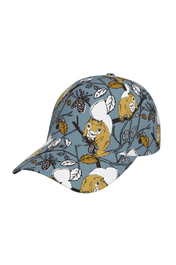 Unisex Cartoon Squirrel on Branch Pattern Baseball Cap Unisex Washed Classic Adjustable Hat