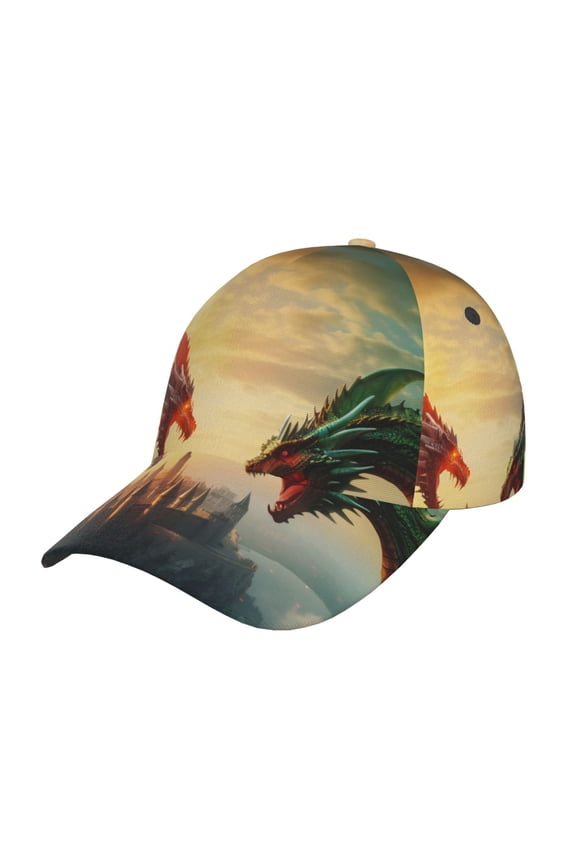 Unisex Castle Red Green Sky Dragon Pattern Baseball Cap Unisex Washed Classic Adjustable Hat