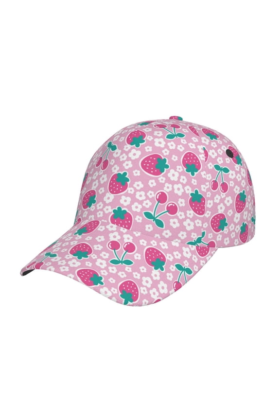 Unisex Cherry Strawberry Pattern Baseball Cap Unisex Washed Classic Adjustable Hat