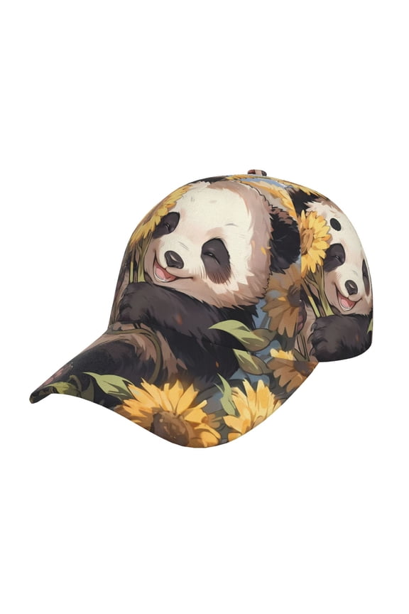 Unisex Clear Sky Cute Sunflower Panda Pattern Baseball Cap Unisex Washed Classic Adjustable Hat