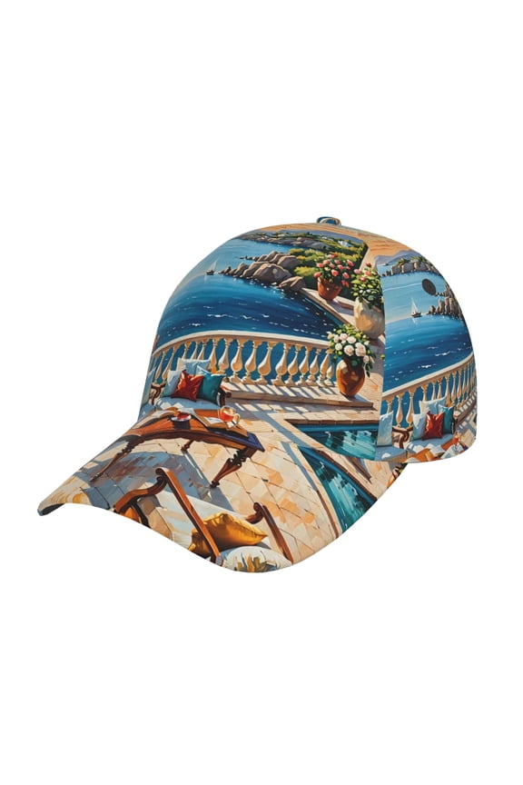 Unisex Coastal Style Garden Villa Pattern Baseball Cap Unisex Washed Classic Adjustable Hat