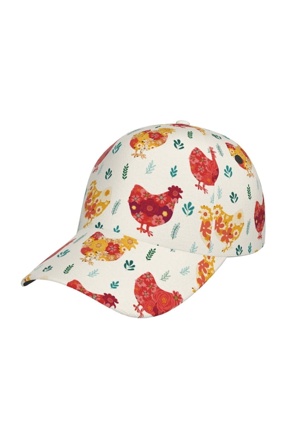Unisex Colorful Flower Chickens Pattern Baseball Cap Unisex Washed Classic Adjustable Hat