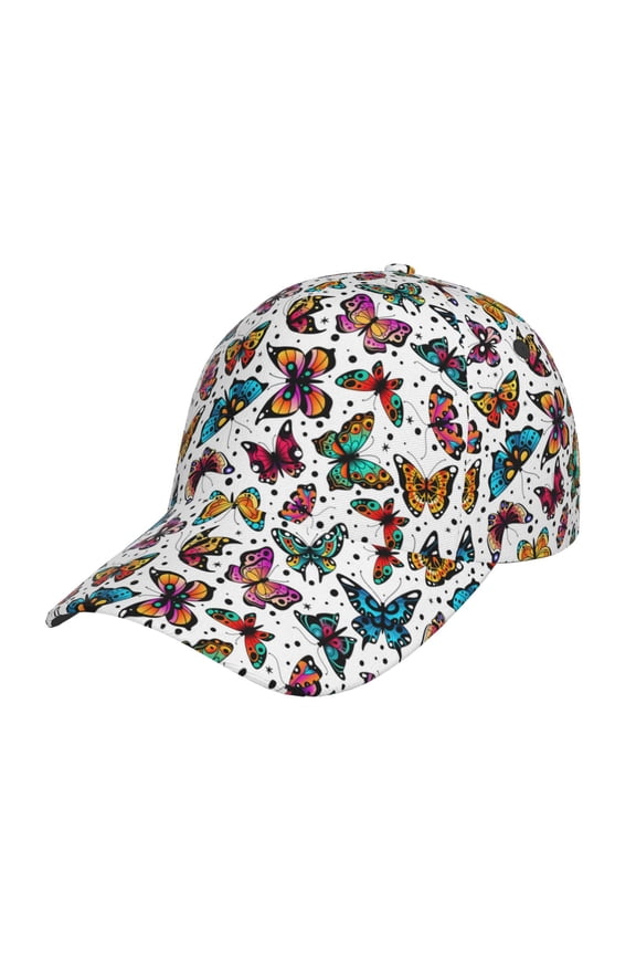 Unisex Colorful Flying Butterflies Pattern Baseball Cap Unisex Washed Classic Adjustable Hat