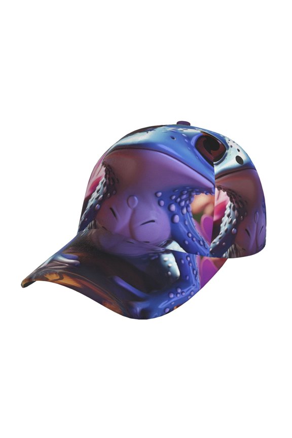 Unisex Colorful Frog Among Flowers Pattern Baseball Cap Unisex Washed Classic Adjustable Hat