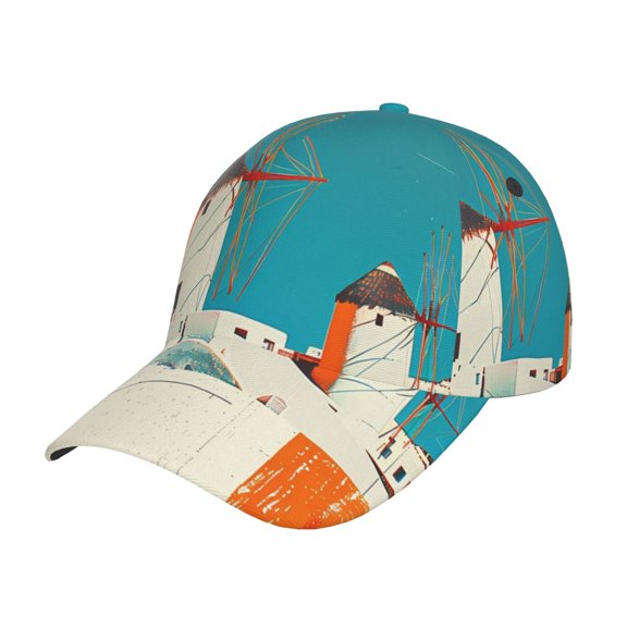 Kdxio Unisex Colorful Greek Windmills Pattern Baseball Cap Unisex Washed Classic Adjustable Hat