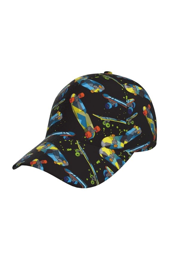 Unisex Colorful Skateboard Pattern Baseball Cap Unisex Washed Classic Adjustable Hat