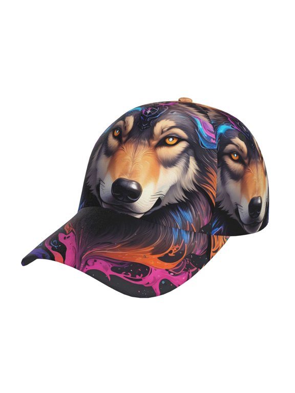 Unisex Colorful Wolf Head Pattern Baseball Cap Unisex Washed Classic Adjustable Hat
