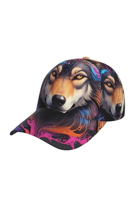 Unisex Colorful Wolf Head Pattern Baseball Cap Unisex Washed Classic Adjustable Hat