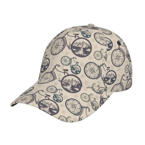 Kdxio Unisex Compass And Mountains In Bicycle Wheels Pattern Baseball Cap Unisex Washed Classic Adjustable Hat